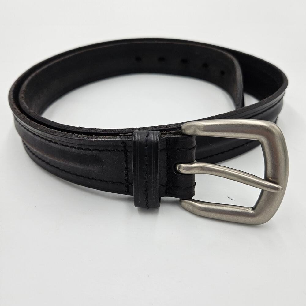 Arizona Jean Co Mens Leather Black Belt Silver Buckle Professional Career Casual